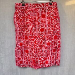 Ann Taylor Linen Sz 12 Red Tropical Print Knee Length Skirt
